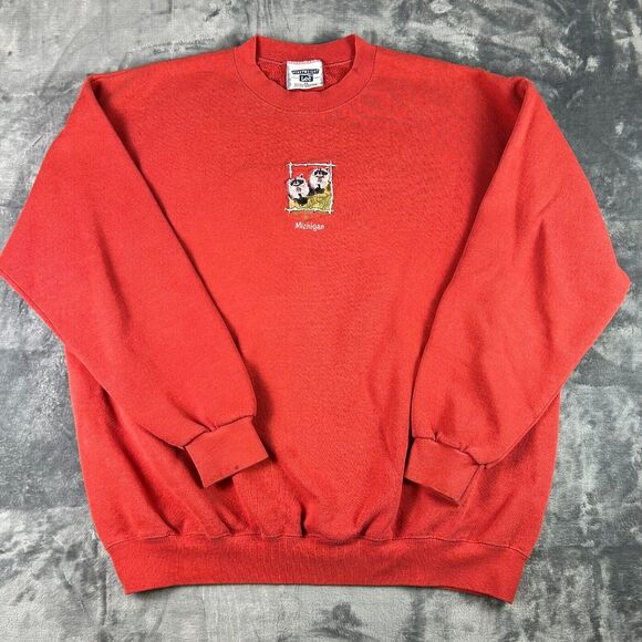 Lee Heavyweight Sweatshirt Men’s XL Red‎ Michigan Raccoon Embroidered Pullover - Picture 1 of 10
